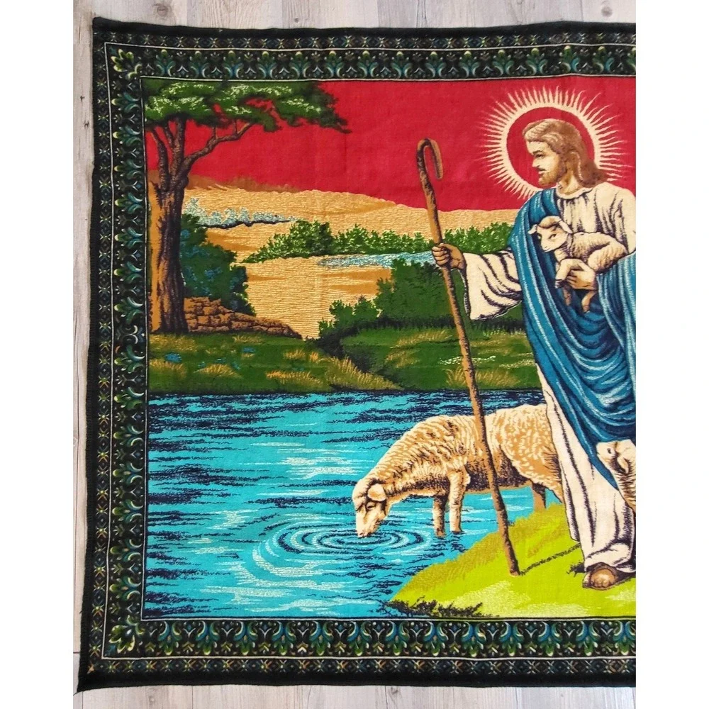 VTG Jesus Sheep Wall Hanging Shepherd Cotton Mural 57